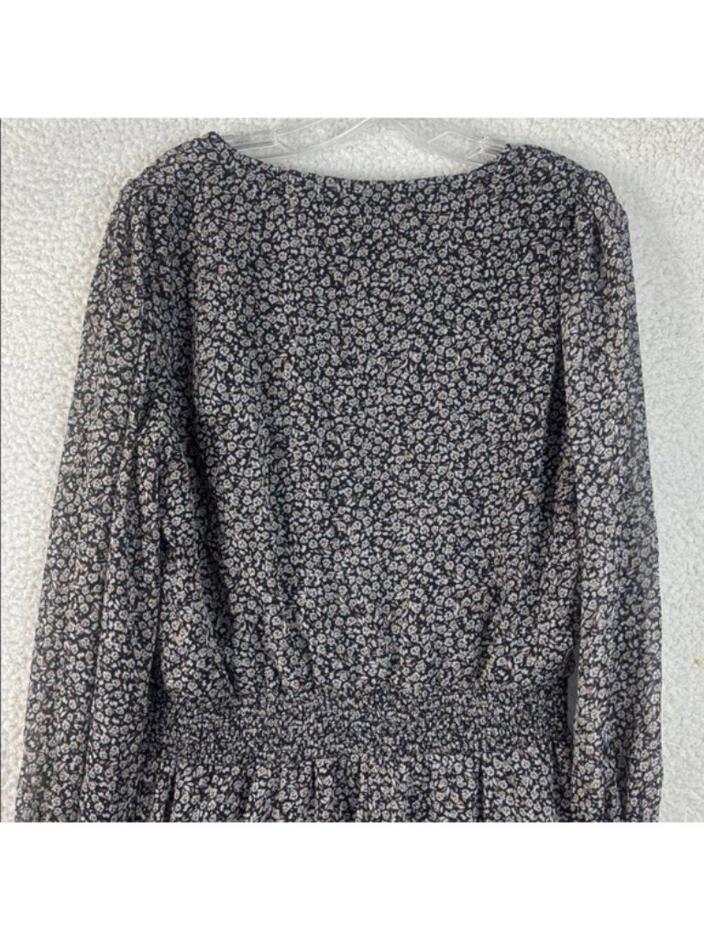 NWT MSK Womens Black White Floral Long Sleeve V-Neck Smocked Dress PLUS SIZE 1X - Picture 10 of 15
